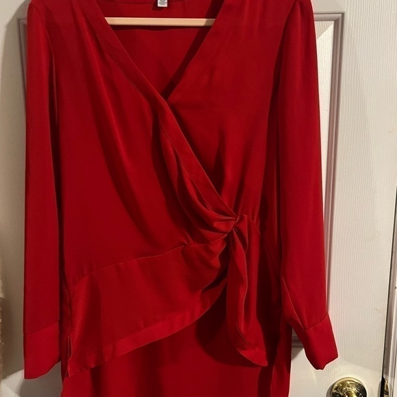 H Halston Faux Wrap  Knotted High Low Boho Long Sleeve Blouse Size medium, NWOT - Picture 2 of 6